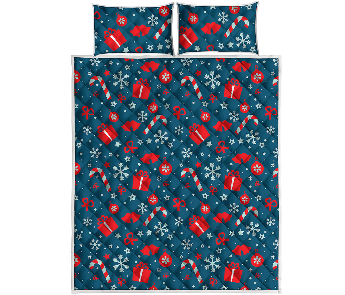 Christmas Holiday Elements Pattern Print Quilt Bed Set