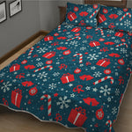 Christmas Holiday Elements Pattern Print Quilt Bed Set