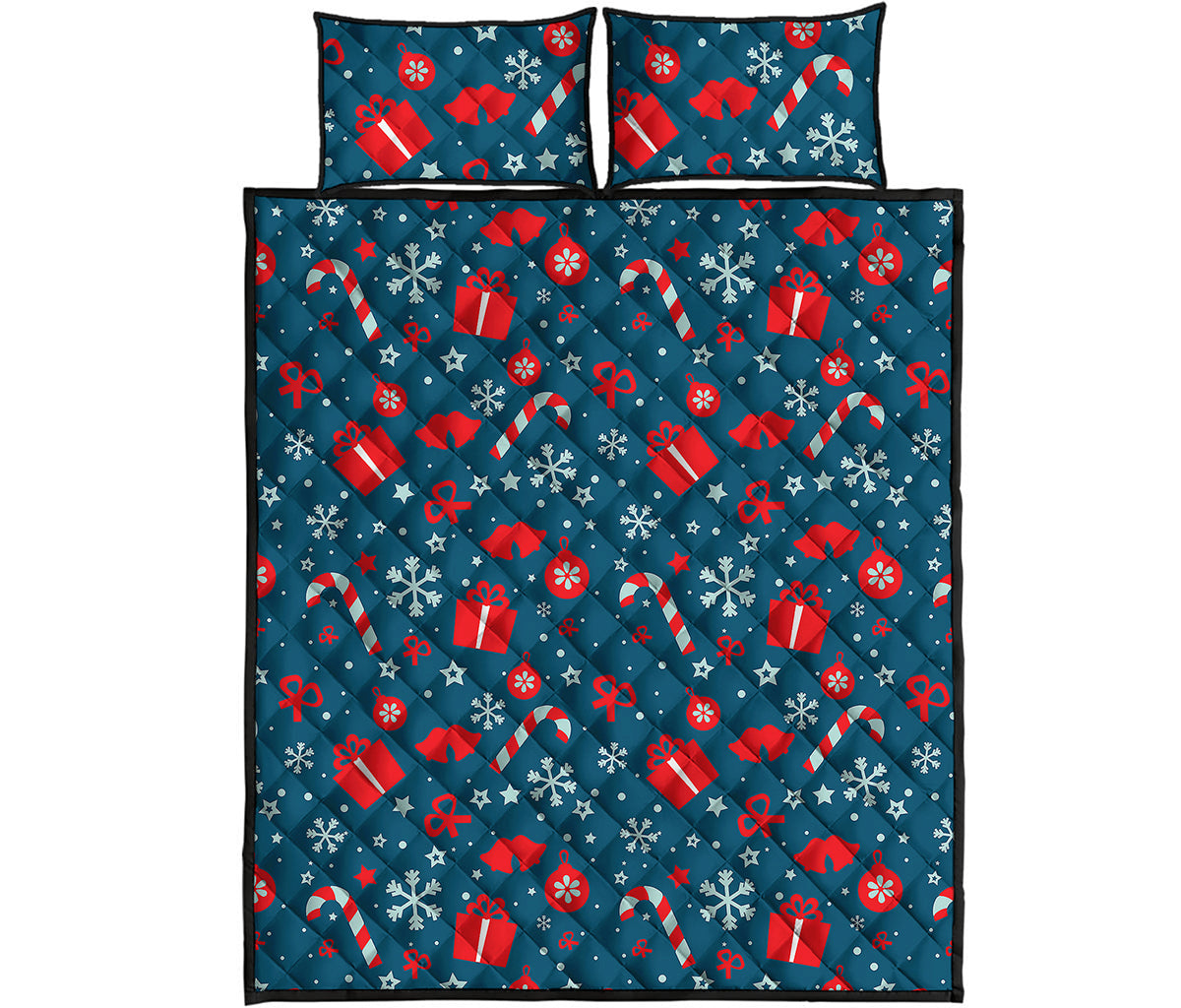 Christmas Holiday Elements Pattern Print Quilt Bed Set