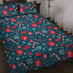 Christmas Holiday Elements Pattern Print Quilt Bed Set