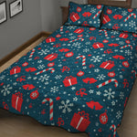 Christmas Holiday Elements Pattern Print Quilt Bed Set