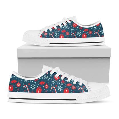 Christmas Holiday Elements Pattern Print White Low Top Shoes