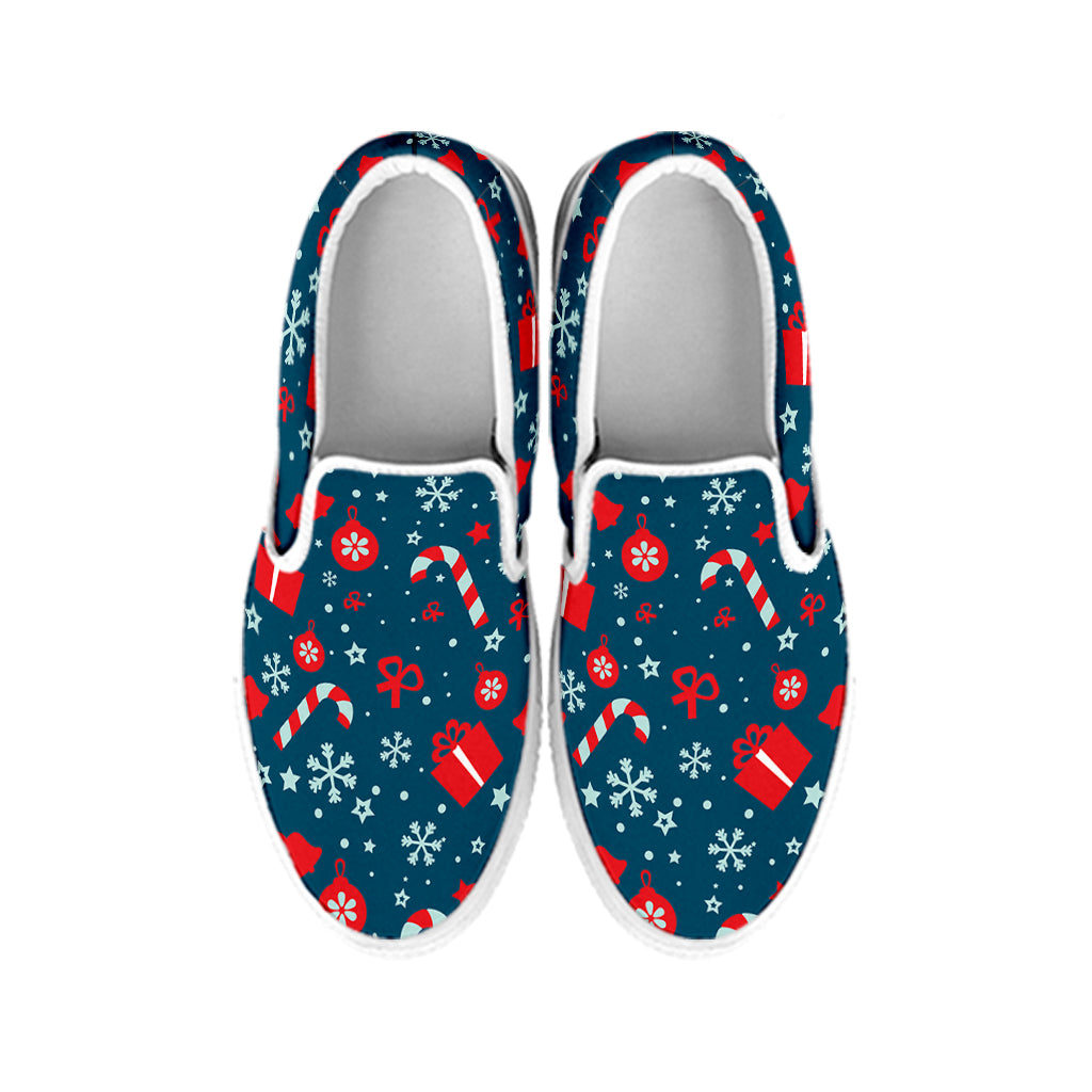 Christmas Holiday Elements Pattern Print White Slip On Shoes