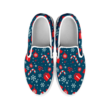 Christmas Holiday Elements Pattern Print White Slip On Shoes