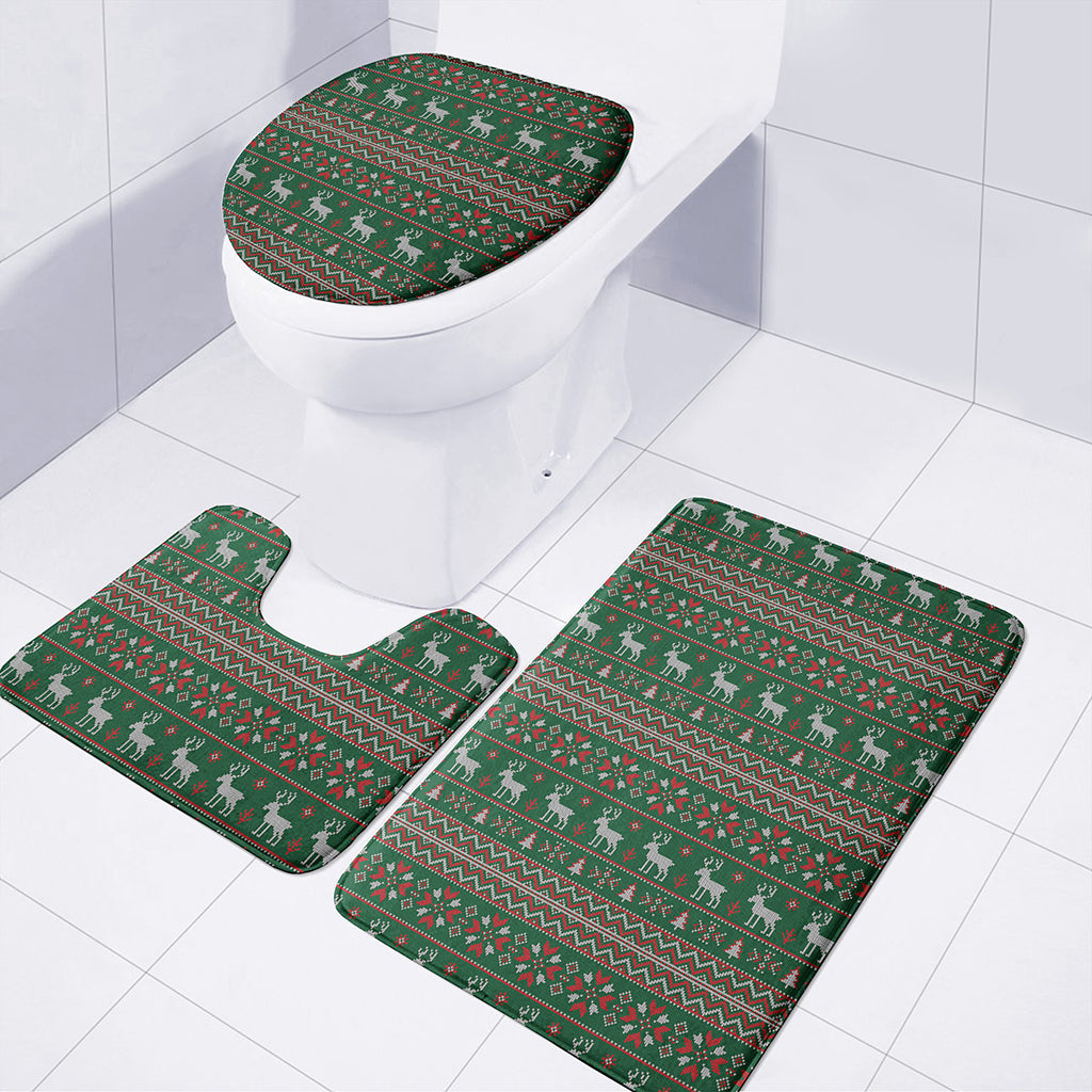 Christmas Holiday Knitted Pattern Print 3 Piece Bath Mat Set