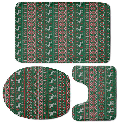 Christmas Holiday Knitted Pattern Print 3 Piece Bath Mat Set