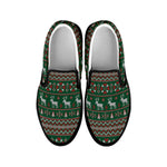 Christmas Holiday Knitted Pattern Print Black Slip On Shoes