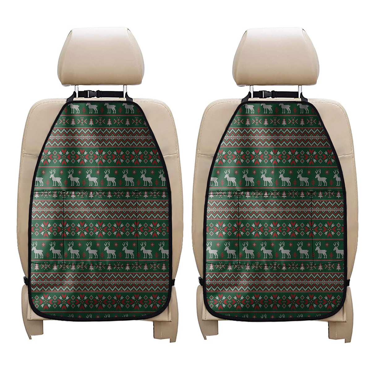 Christmas Holiday Knitted Pattern Print Car Seat Organizers