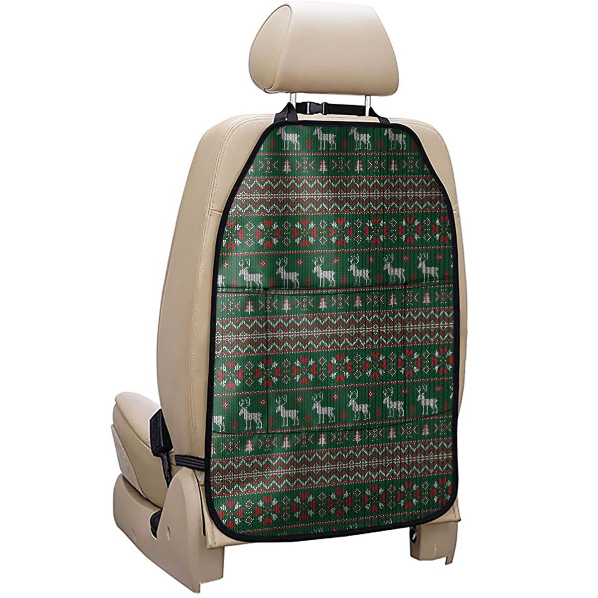 Christmas Holiday Knitted Pattern Print Car Seat Organizers