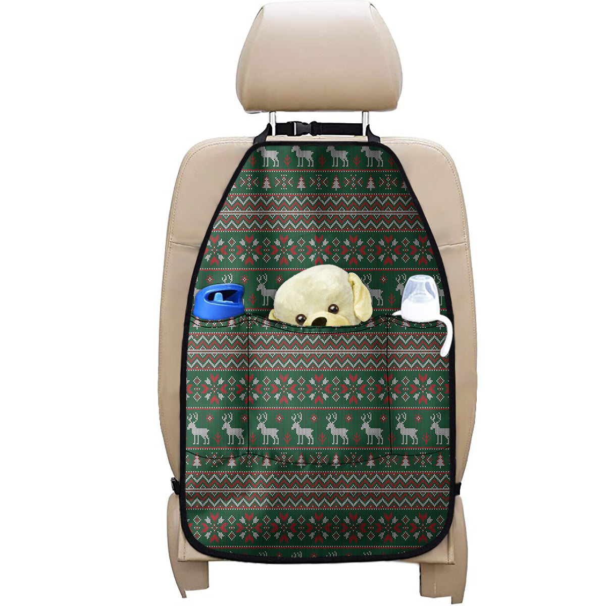 Christmas Holiday Knitted Pattern Print Car Seat Organizers