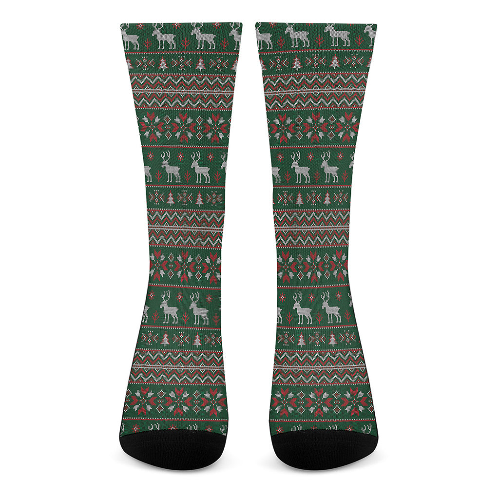 Christmas Holiday Knitted Pattern Print Crew Socks