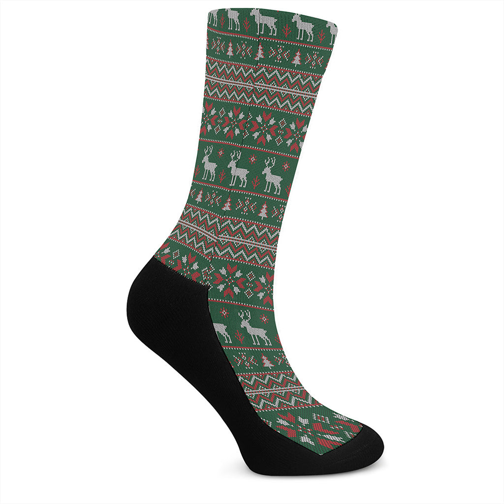 Christmas Holiday Knitted Pattern Print Crew Socks