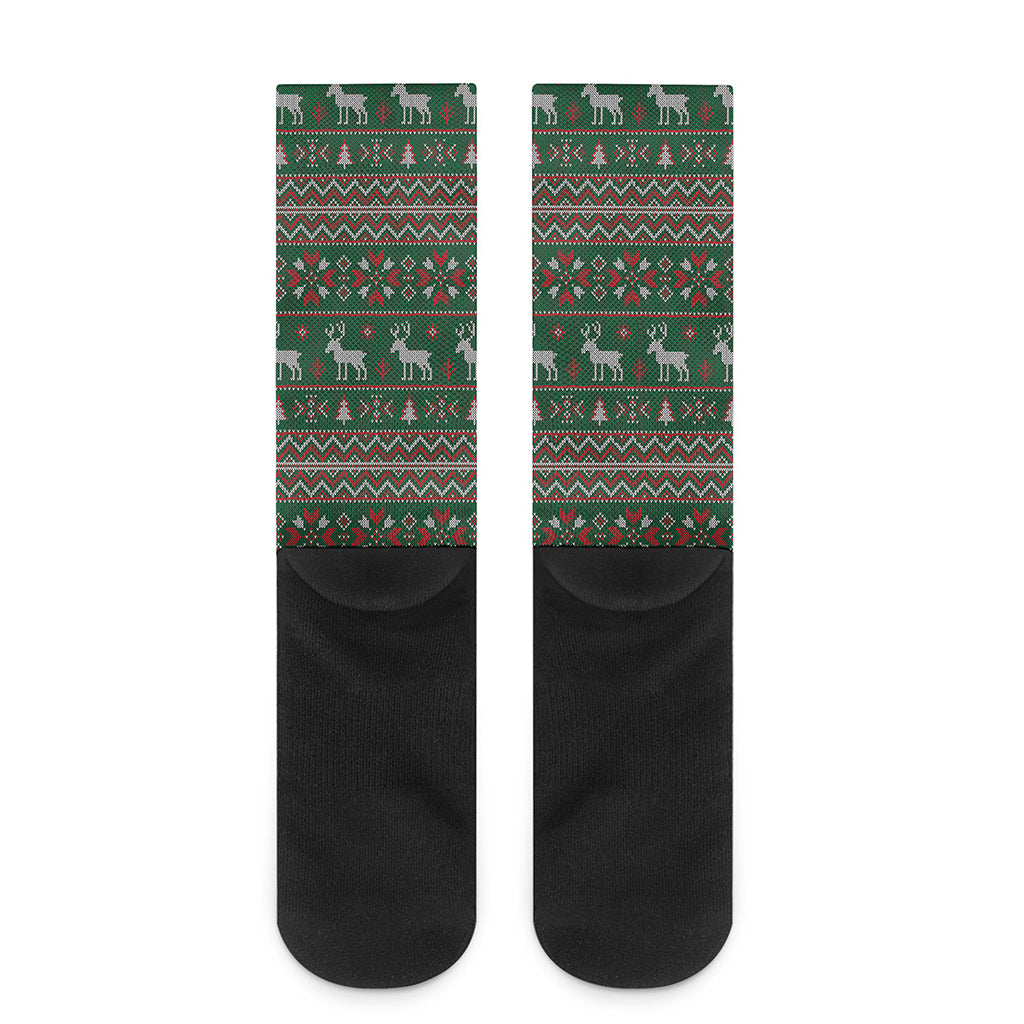 Christmas Holiday Knitted Pattern Print Crew Socks