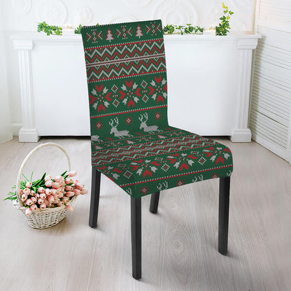 Christmas Holiday Knitted Pattern Print Dining Chair Slipcover