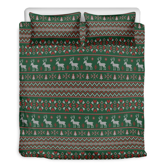 Christmas Holiday Knitted Pattern Print Duvet Cover Bedding Set