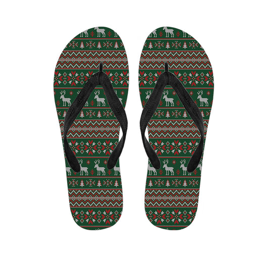 Christmas Holiday Knitted Pattern Print Flip Flops