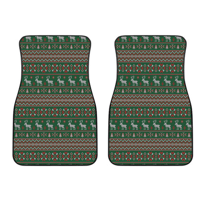 Christmas Holiday Knitted Pattern Print Front Car Floor Mats