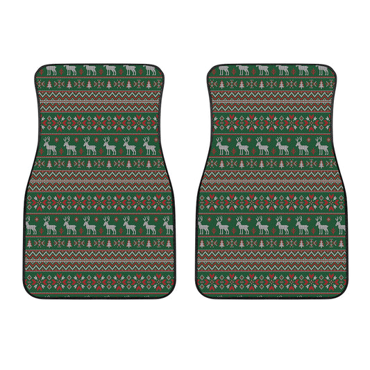 Christmas Holiday Knitted Pattern Print Front Car Floor Mats