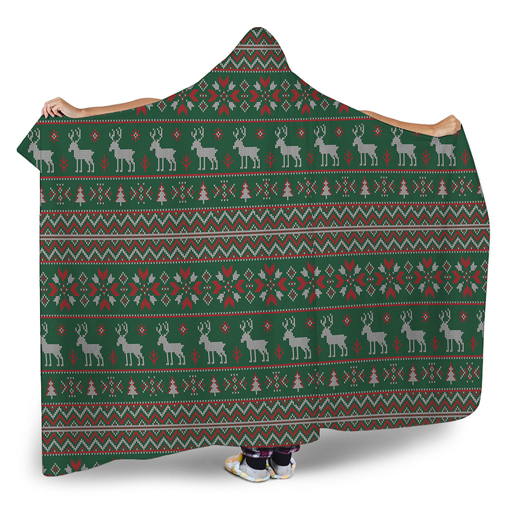 Christmas Holiday Knitted Pattern Print Hooded Blanket