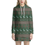 Christmas Holiday Knitted Pattern Print Hoodie Dress
