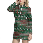 Christmas Holiday Knitted Pattern Print Hoodie Dress