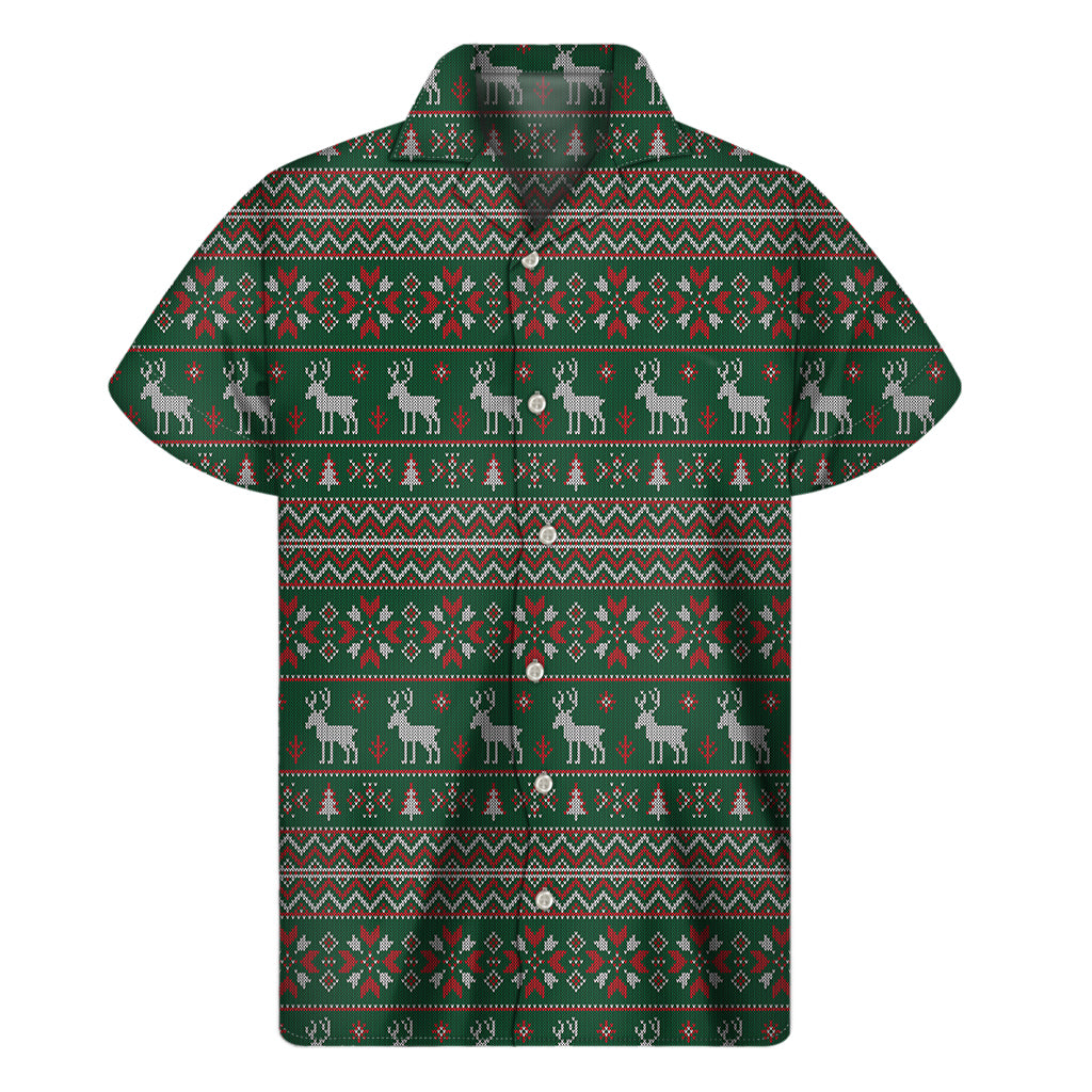 Christmas Holiday Knitted Pattern Print Men's Short Sleeve Shirt