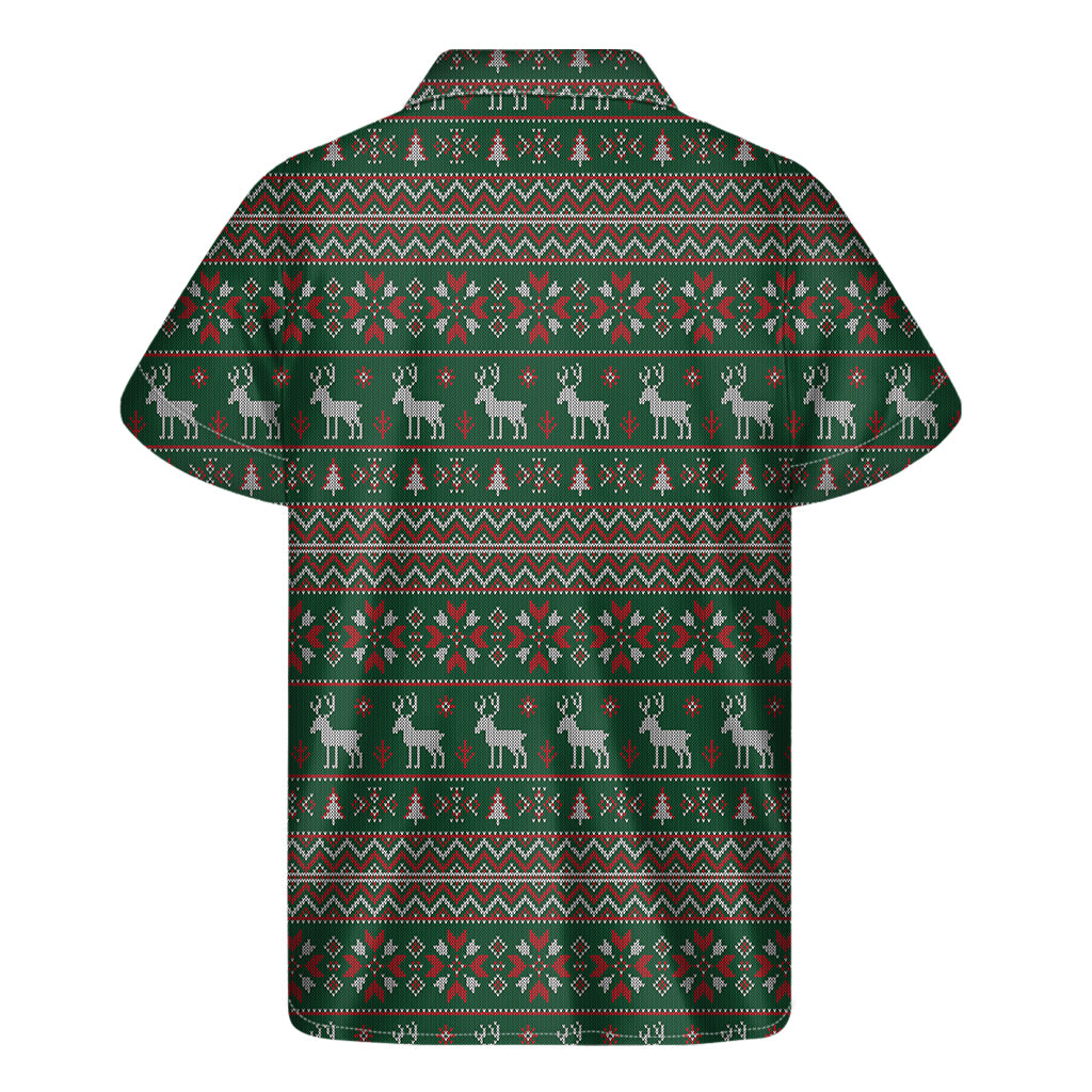Christmas Holiday Knitted Pattern Print Men's Short Sleeve Shirt