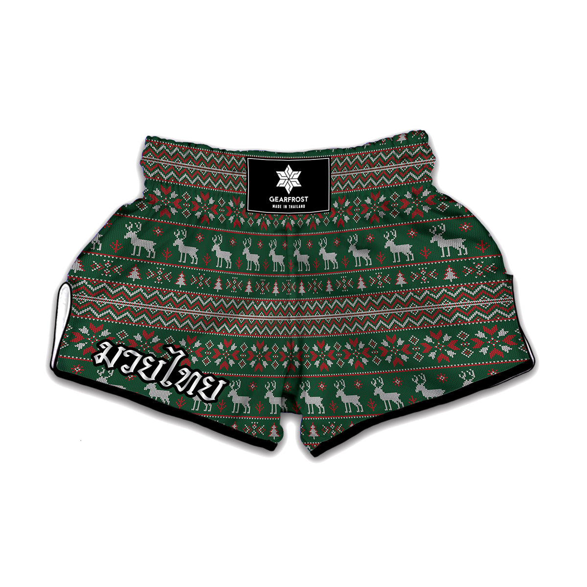 Christmas Holiday Knitted Pattern Print Muay Thai Boxing Shorts