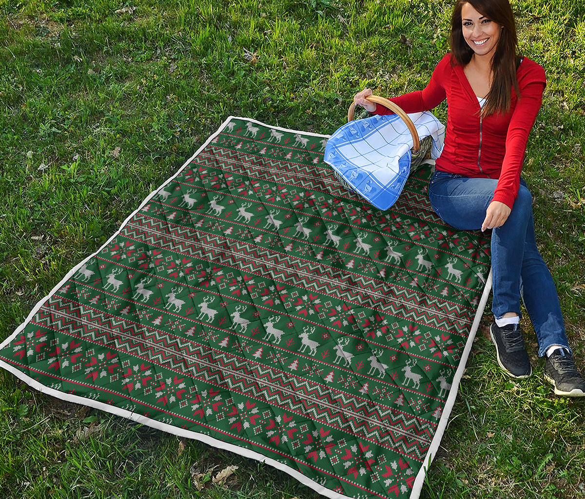 Christmas Holiday Knitted Pattern Print Quilt