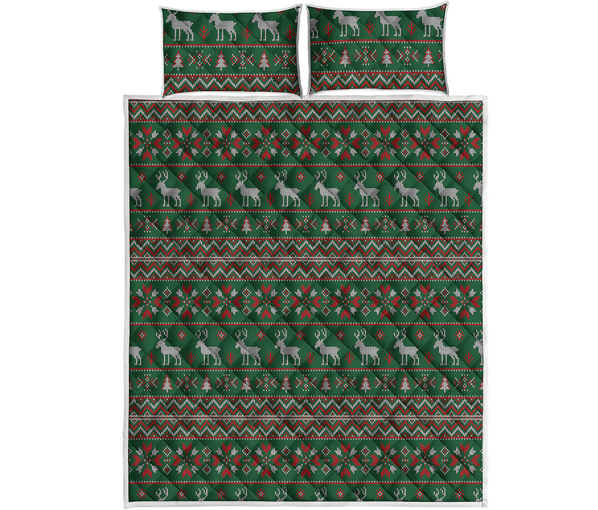 Christmas Holiday Knitted Pattern Print Quilt Bed Set