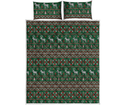Christmas Holiday Knitted Pattern Print Quilt Bed Set