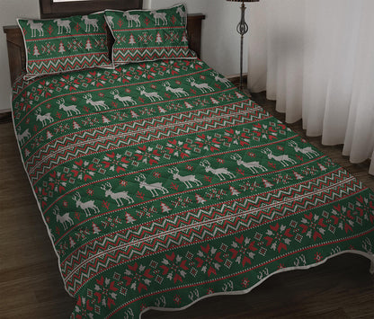 Christmas Holiday Knitted Pattern Print Quilt Bed Set