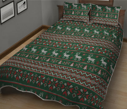 Christmas Holiday Knitted Pattern Print Quilt Bed Set