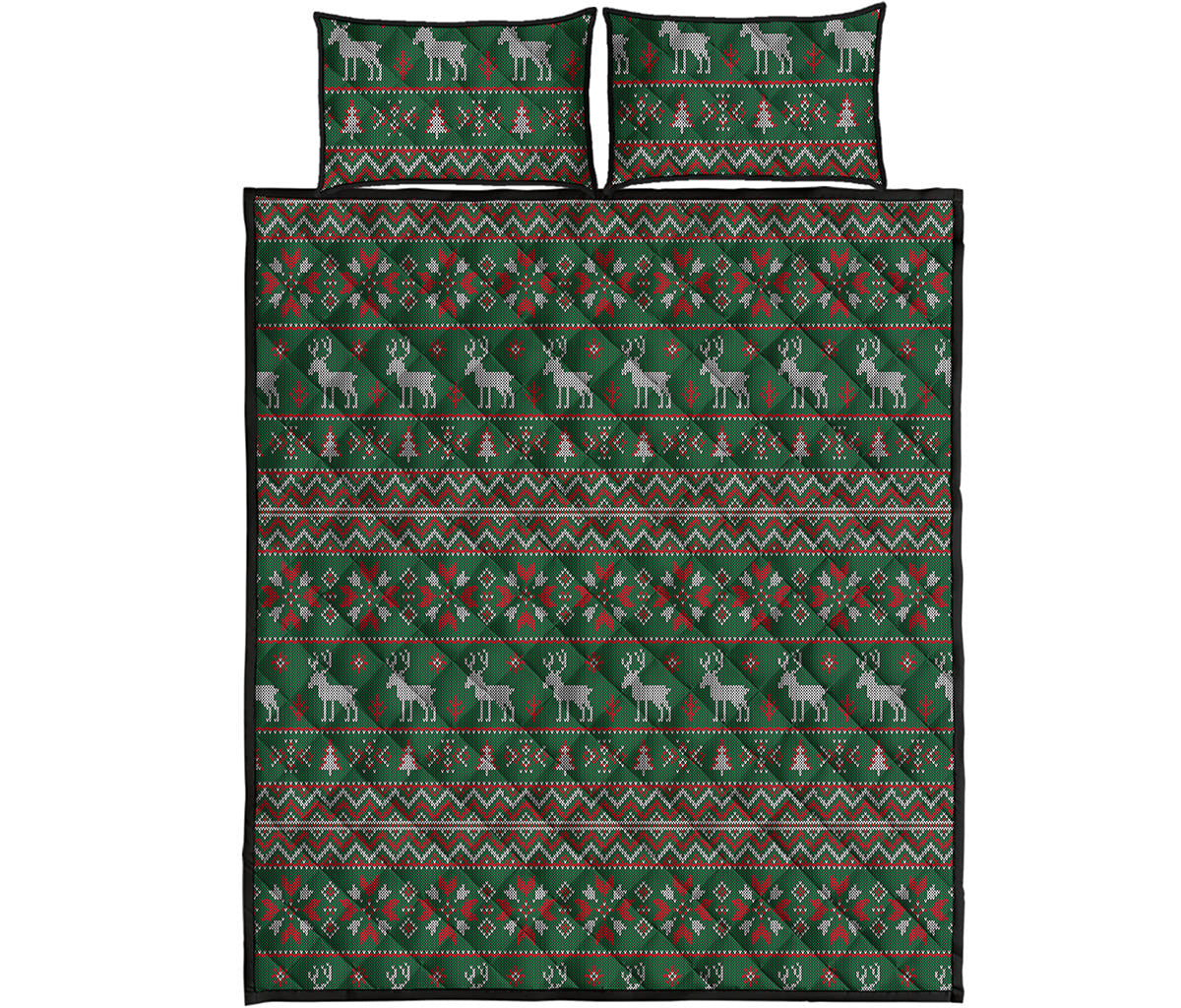 Christmas Holiday Knitted Pattern Print Quilt Bed Set