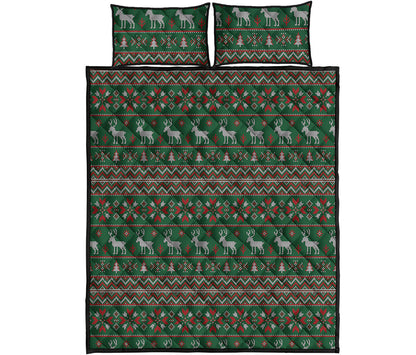 Christmas Holiday Knitted Pattern Print Quilt Bed Set