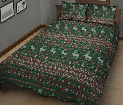 Christmas Holiday Knitted Pattern Print Quilt Bed Set