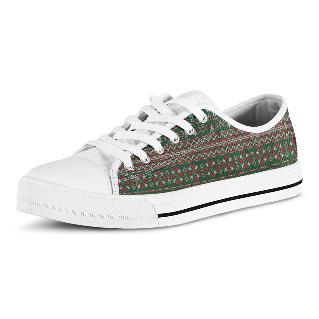 Christmas Holiday Knitted Pattern Print White Low Top Shoes