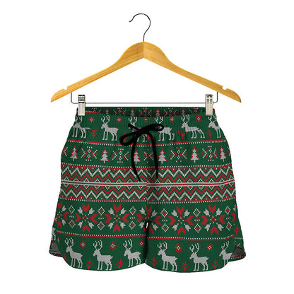 Christmas Holiday Knitted Pattern Print Women's Shorts