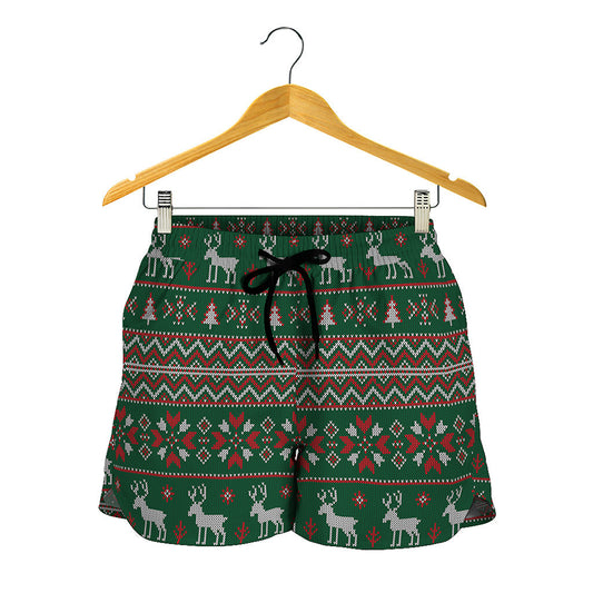 Christmas Holiday Knitted Pattern Print Women's Shorts