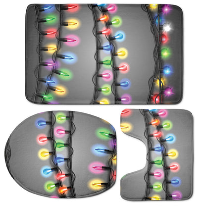 Christmas Holiday Lights Print 3 Piece Bath Mat Set