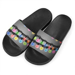 Christmas Holiday Lights Print Black Slide Sandals