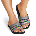 Christmas Holiday Lights Print Black Slide Sandals