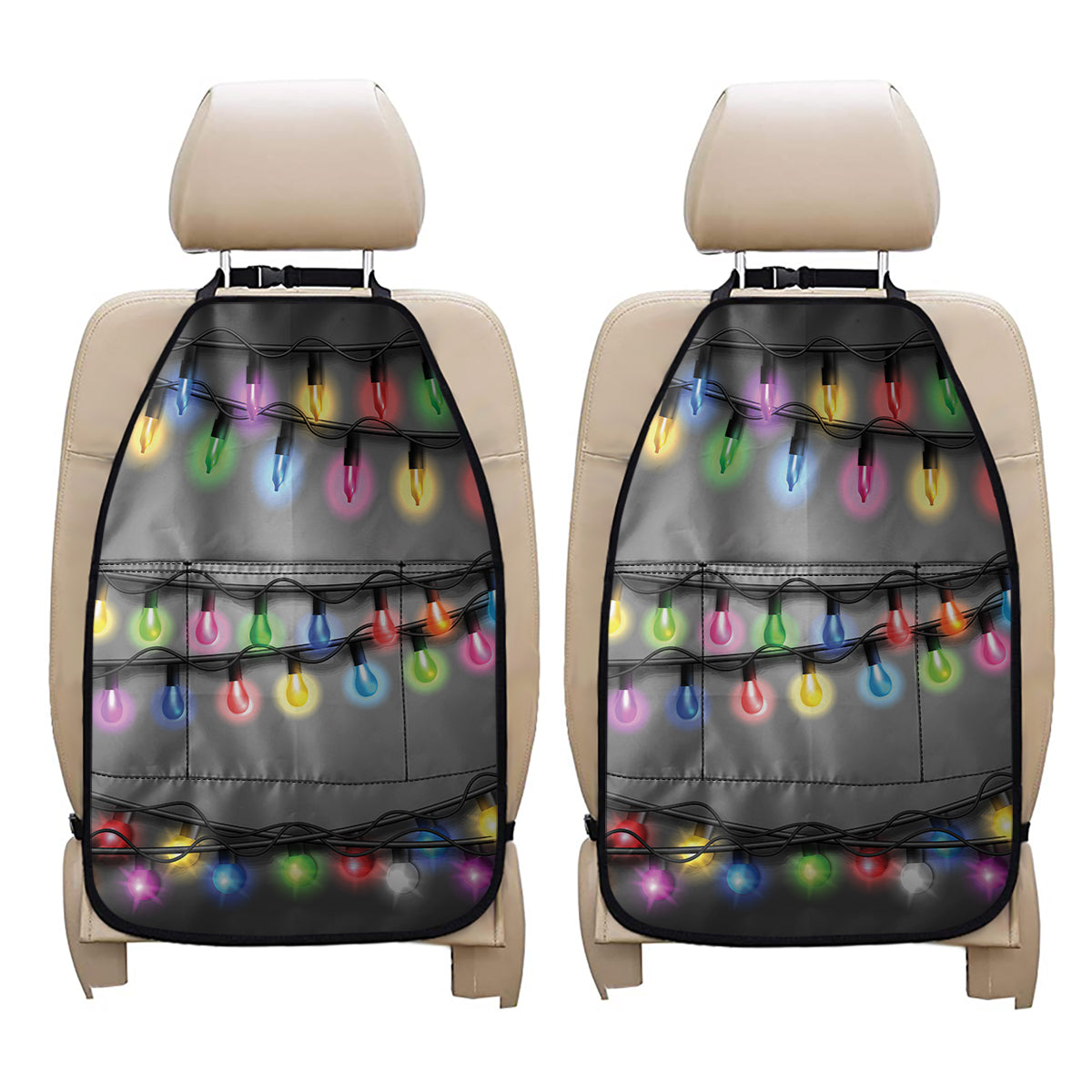 Christmas Holiday Lights Print Car Seat Organizers