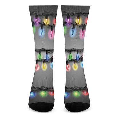 Christmas Holiday Lights Print Crew Socks