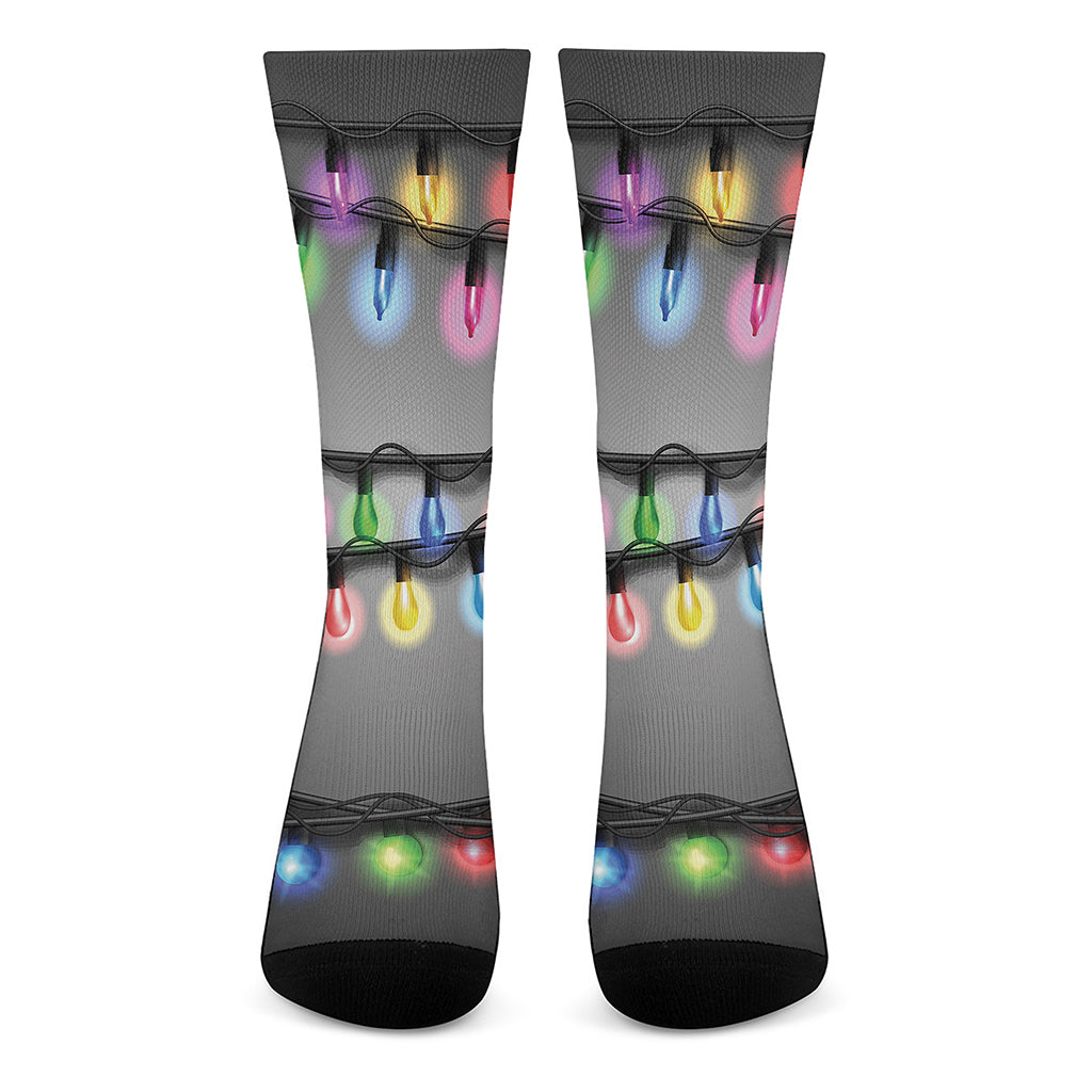 Christmas Holiday Lights Print Crew Socks