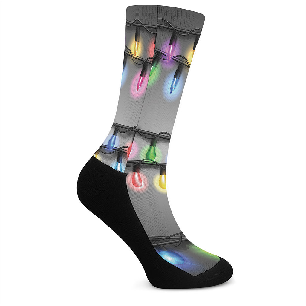 Christmas Holiday Lights Print Crew Socks