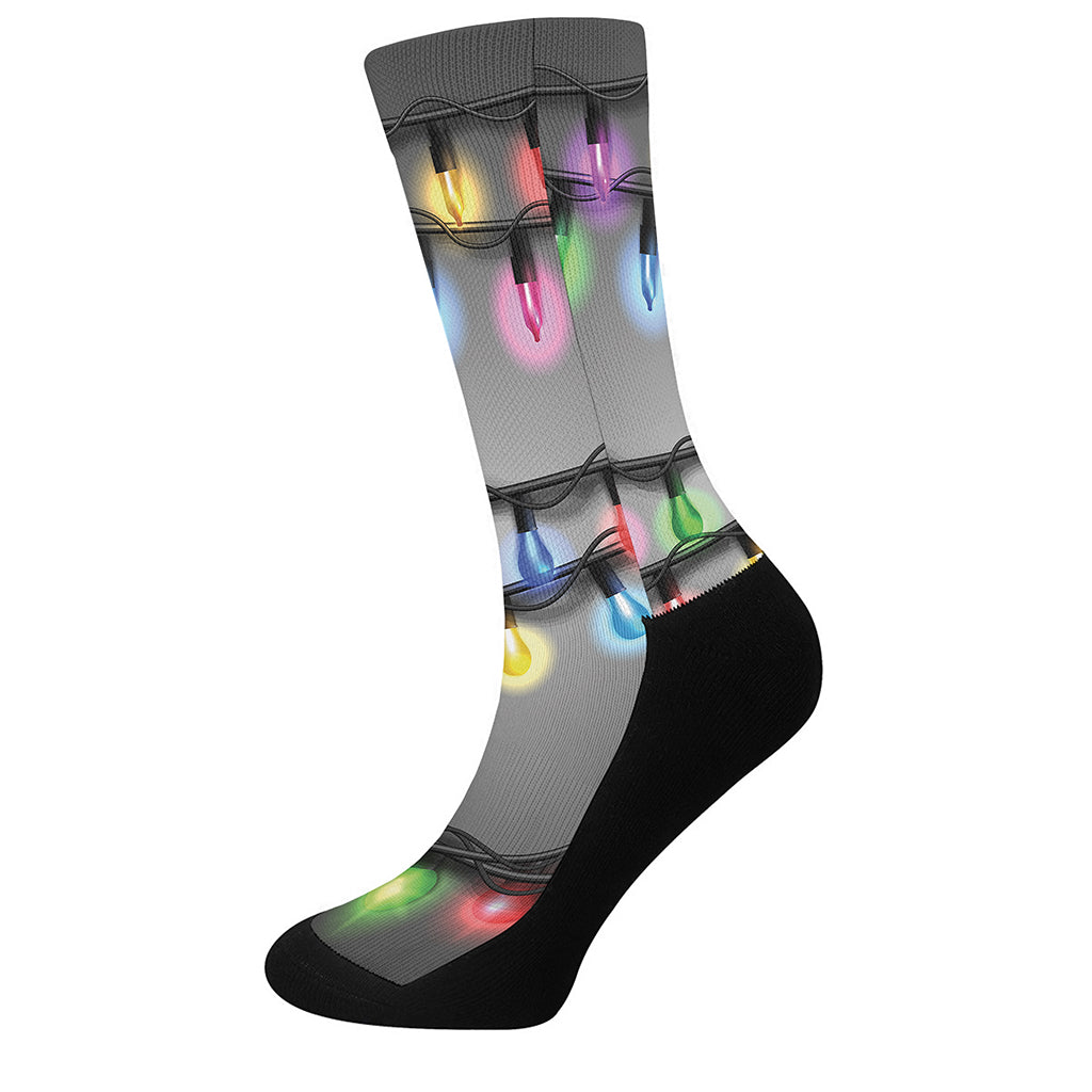 Christmas Holiday Lights Print Crew Socks