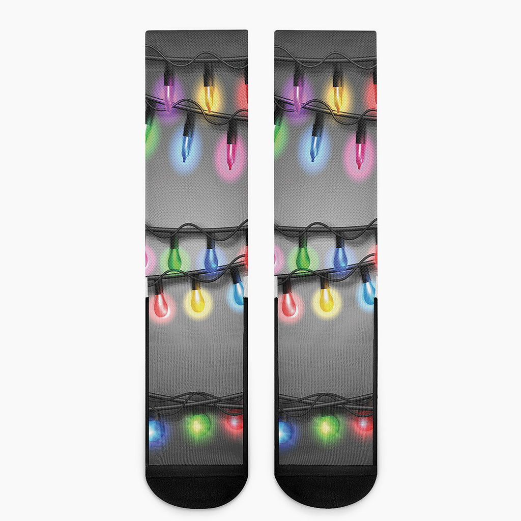 Christmas Holiday Lights Print Crew Socks