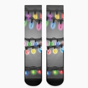 Christmas Holiday Lights Print Crew Socks