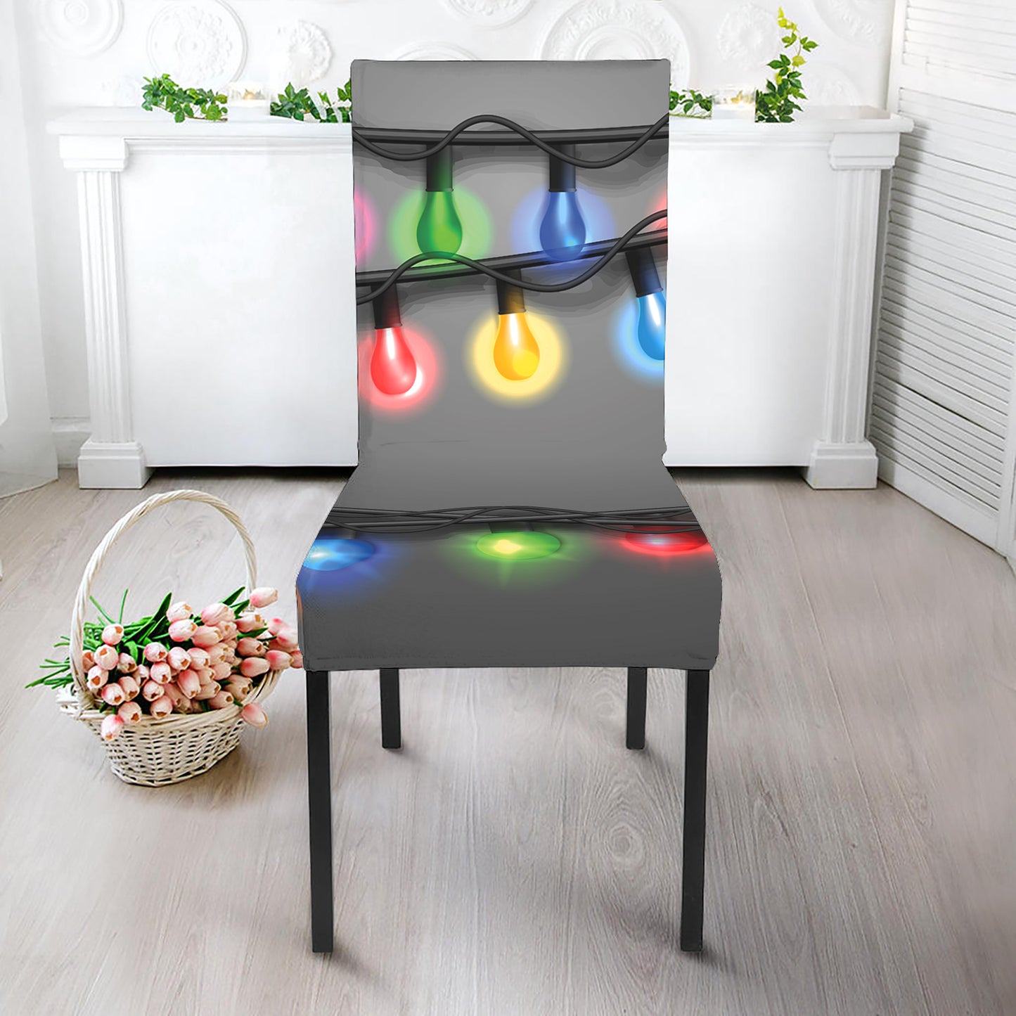 Christmas Holiday Lights Print Dining Chair Slipcover